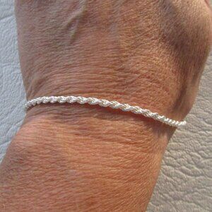 925 Sterling Silver Rope Crope Chain Bracelet - 2.5 mm - 8" - NEW